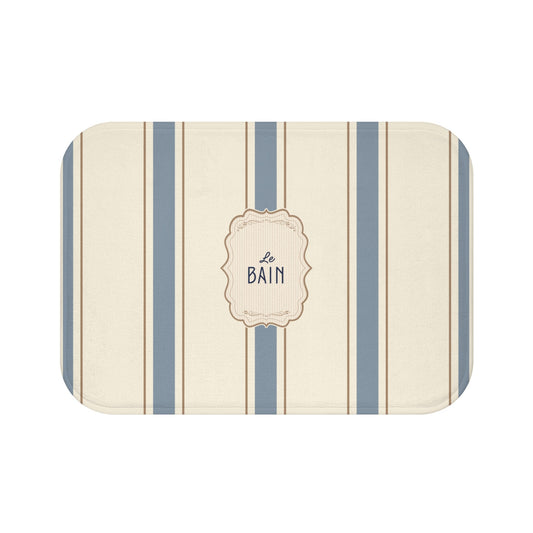 Le Bain Classic Striped Bath Mat | French Bathroom Decor, Neutral Grey-Blue Stripes