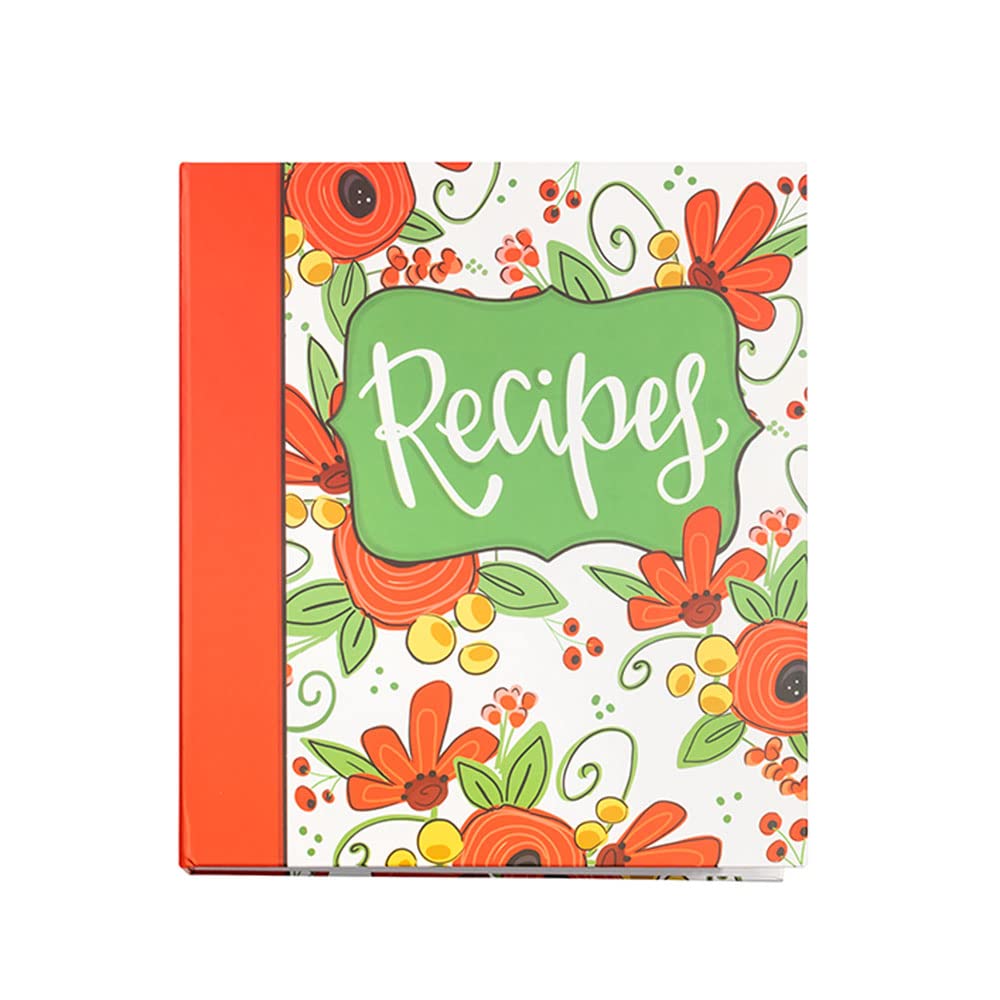 Carpeta con diseño floral rojo y tarjetas con recetas