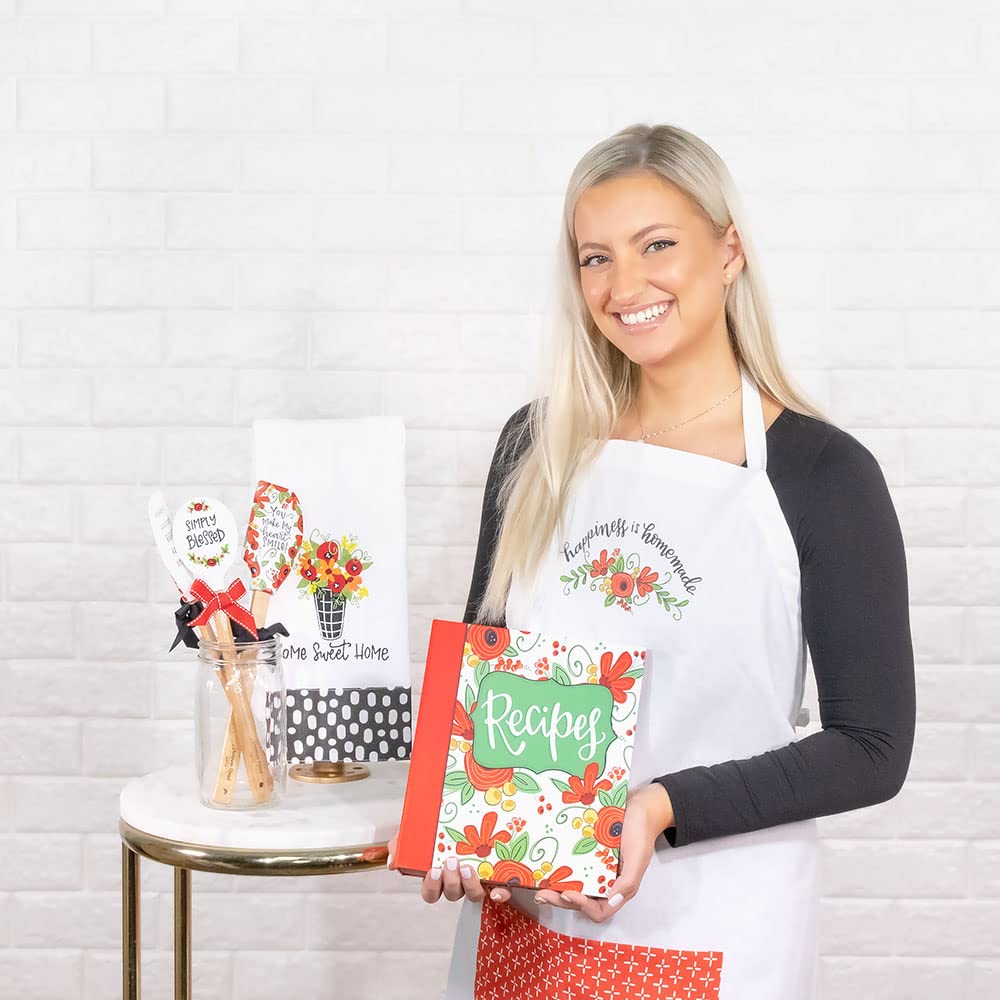Carpeta con diseño floral rojo y tarjetas con recetas