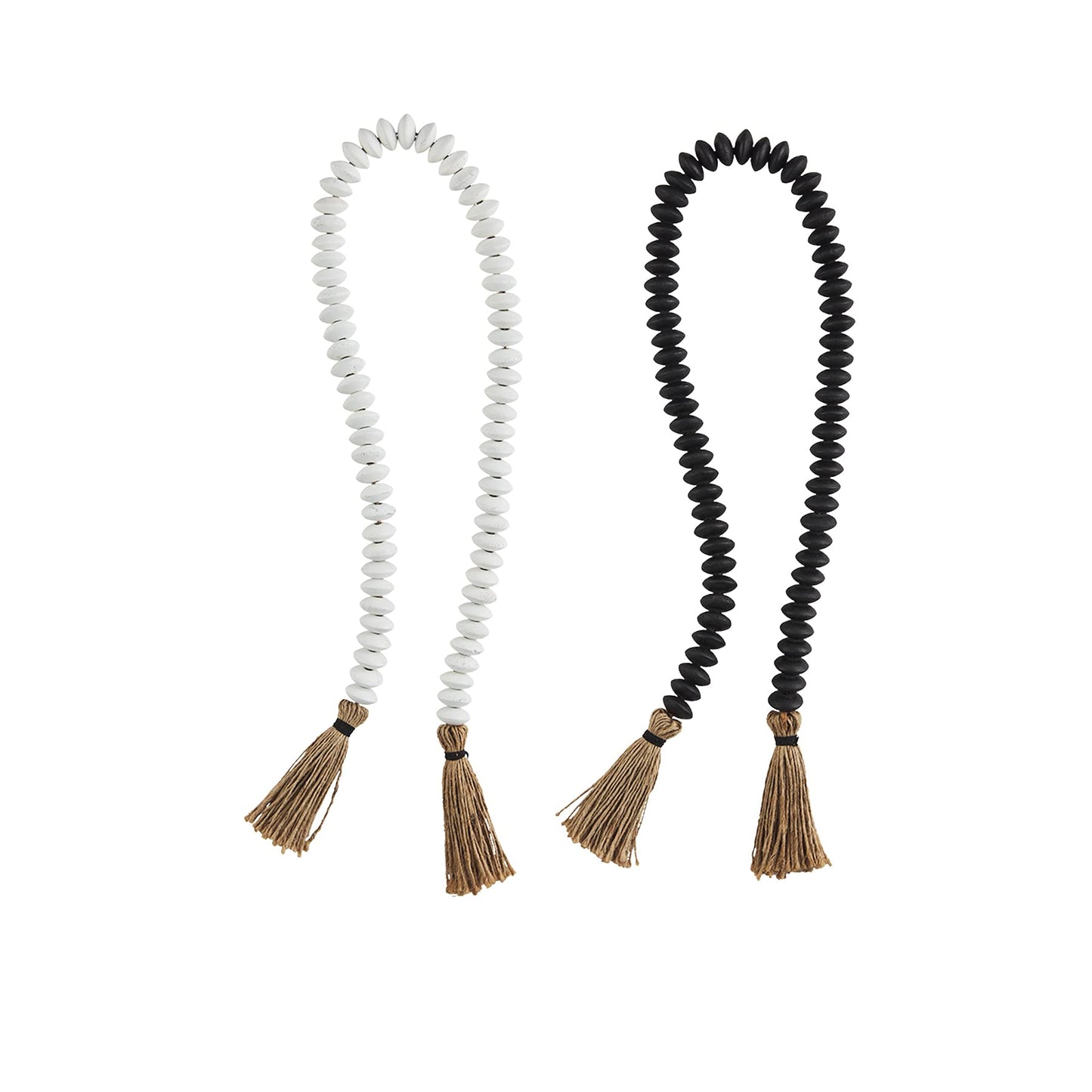 Mud Pie Decor Beads with Tassel, White, 40"