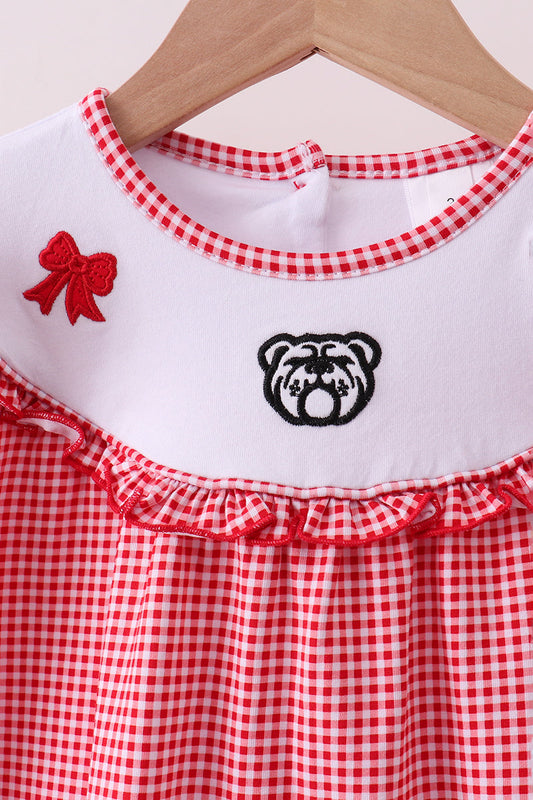 Premium Red Georgia bulldog embroidery ruffle pants set