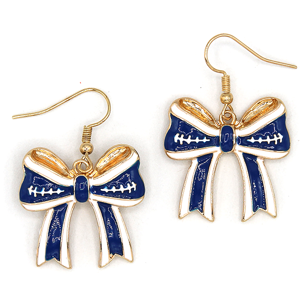 Enamel Bow Gameday Blue White Earrings