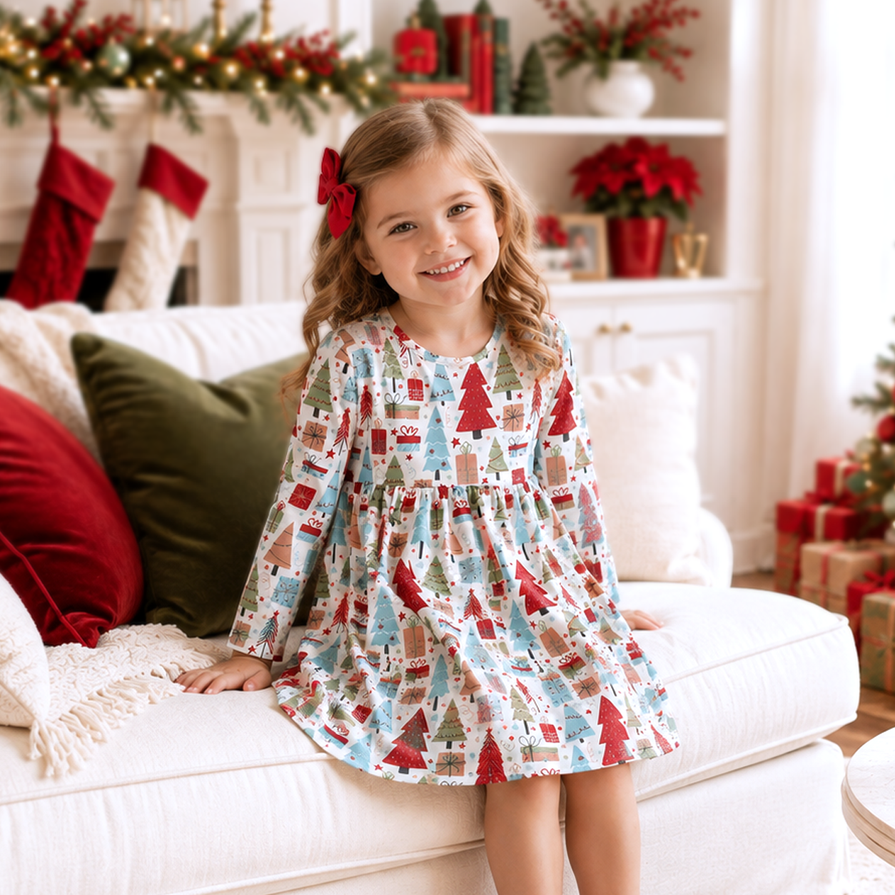 Christmas Merry Girl's Soft Bamboo Dress - Sibling Matching