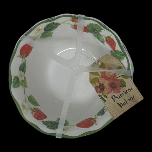 Primrose Vintage Strawberry Dessert Bowls – Set of 4 Scalloped Melamine Small Serving Bowls – Summer Fruit Kitchen Tableware