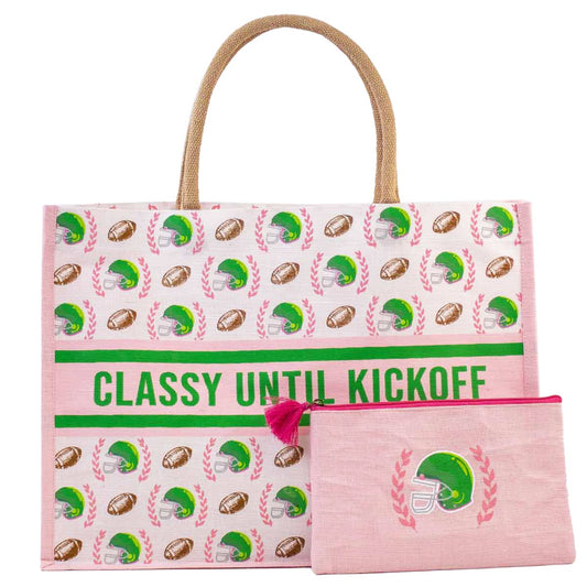 Classy Until Kickoff Juco Tote Pink/Multi 19x14x7.5
