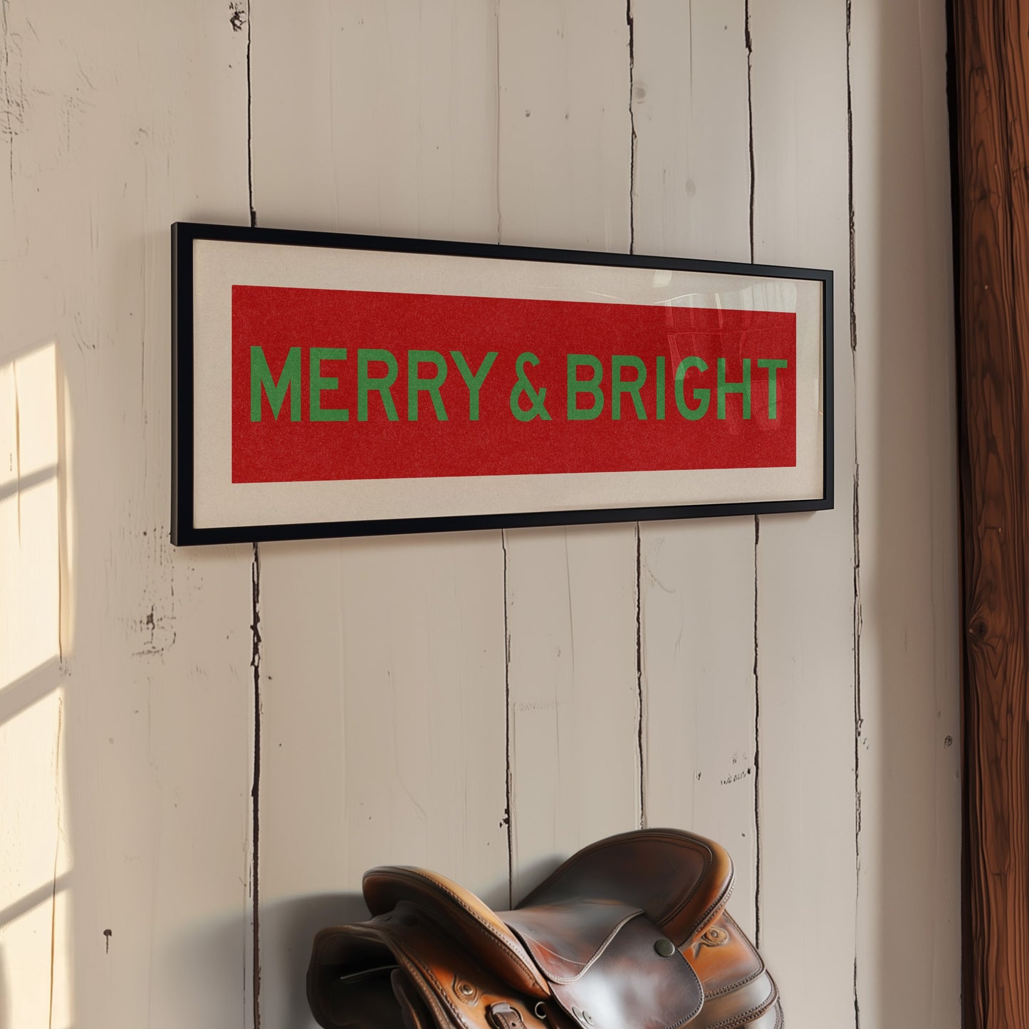 Framed Merry & Bright Red Green Christmas Art Print
