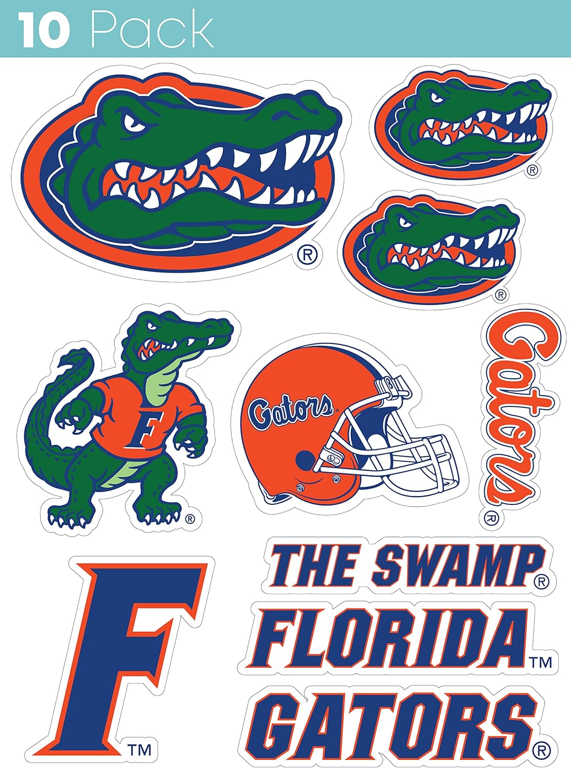 Florida Gators 10-Pack, 4 inches in size on one of its sides NCAA Durable School Spirit Vinyl Decal Sticker