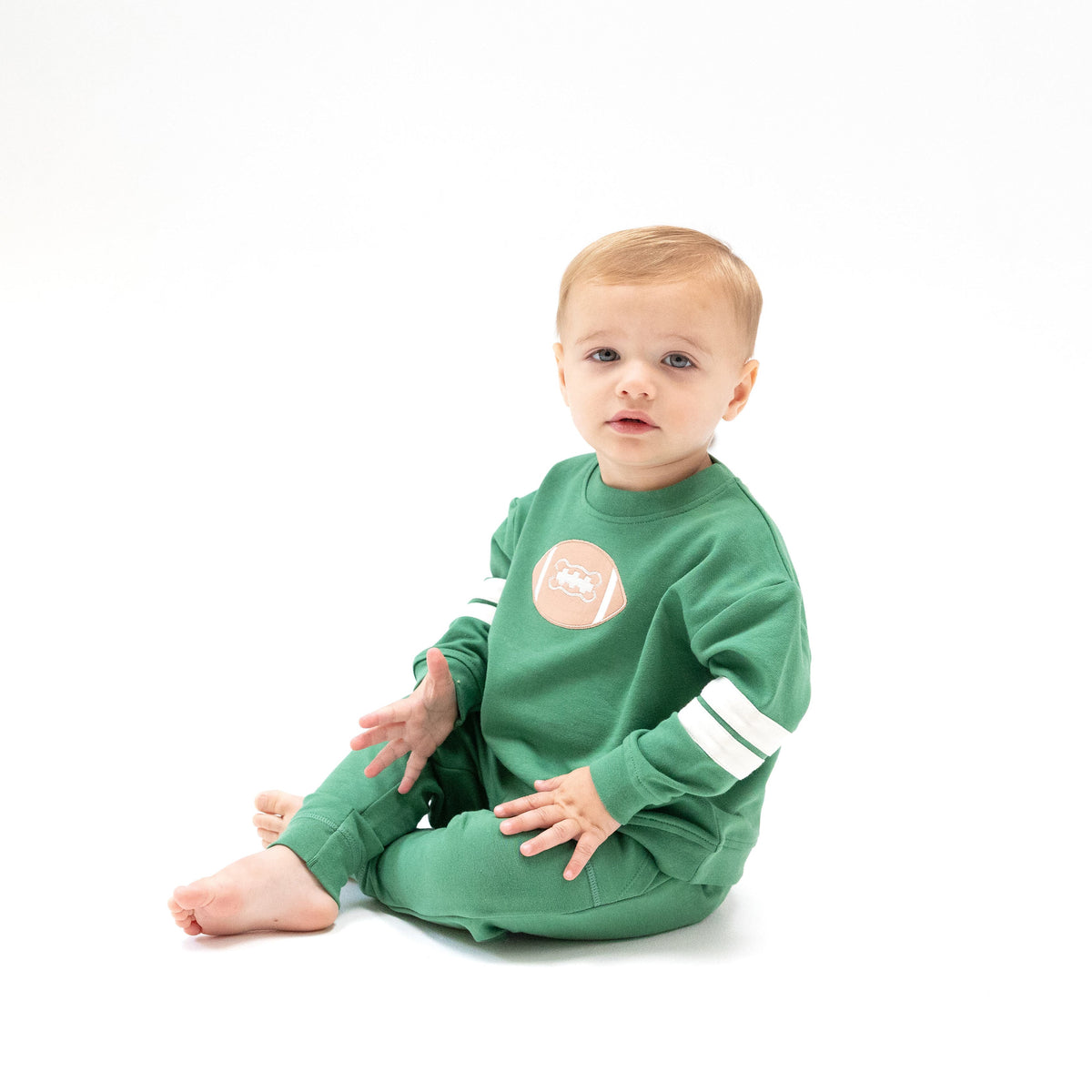 Varsity - Green - Cozy Drop Sleeve Sweatshirt with Varsity Stripes