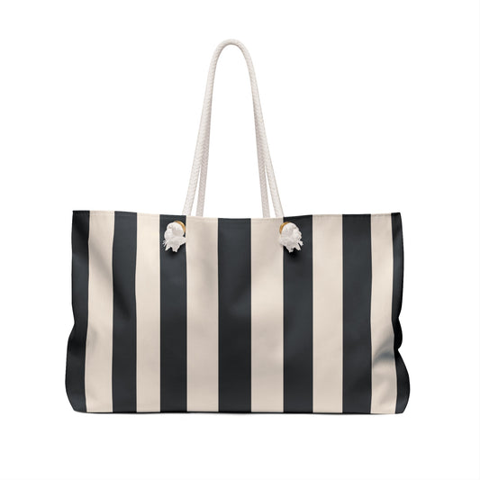 CIAO Stripe Weekender Bag — Black & Cream Oversized Beach Tote