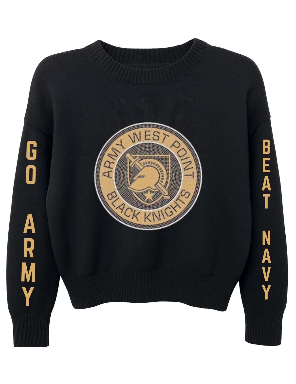 Army West Point Circle Athena Shield Go Army Beat Navy Black Crewneck Long Sleeve Sweater
