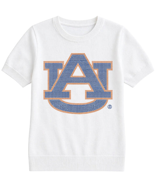 Auburn University Navy AU Ivory Short Sleeve Sweater