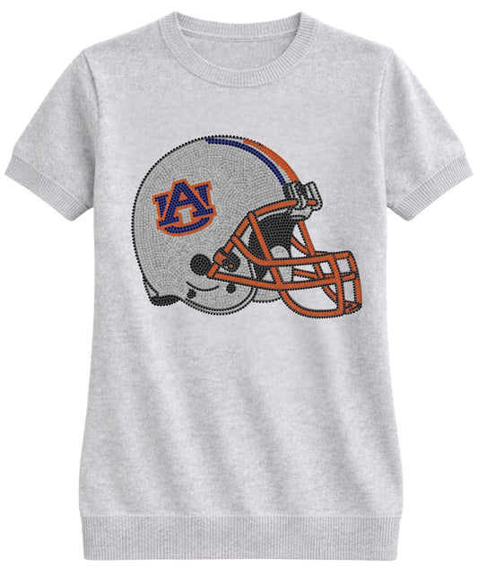 Auburn University Helmet Gray Short Sleeve Sweater