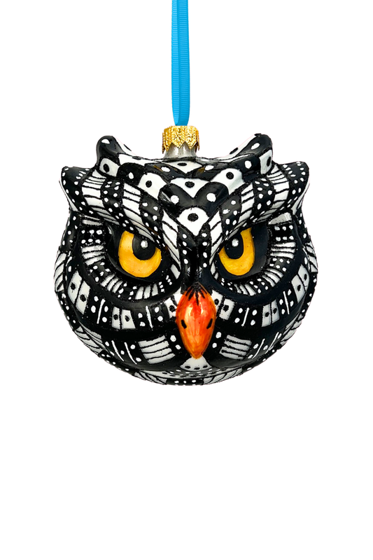 Monochrome Owl Polish Glass Ornament