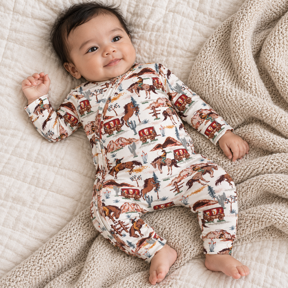 Cowboy Bamboo Zipper Romper - Newborn