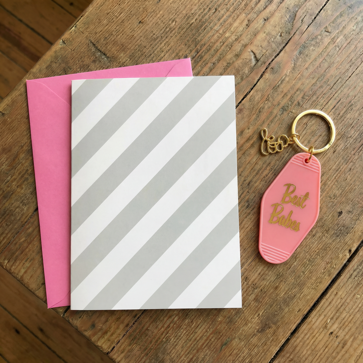 Best Babes Motel Style Keychain with Birthday Greeting Card | Gift for Her