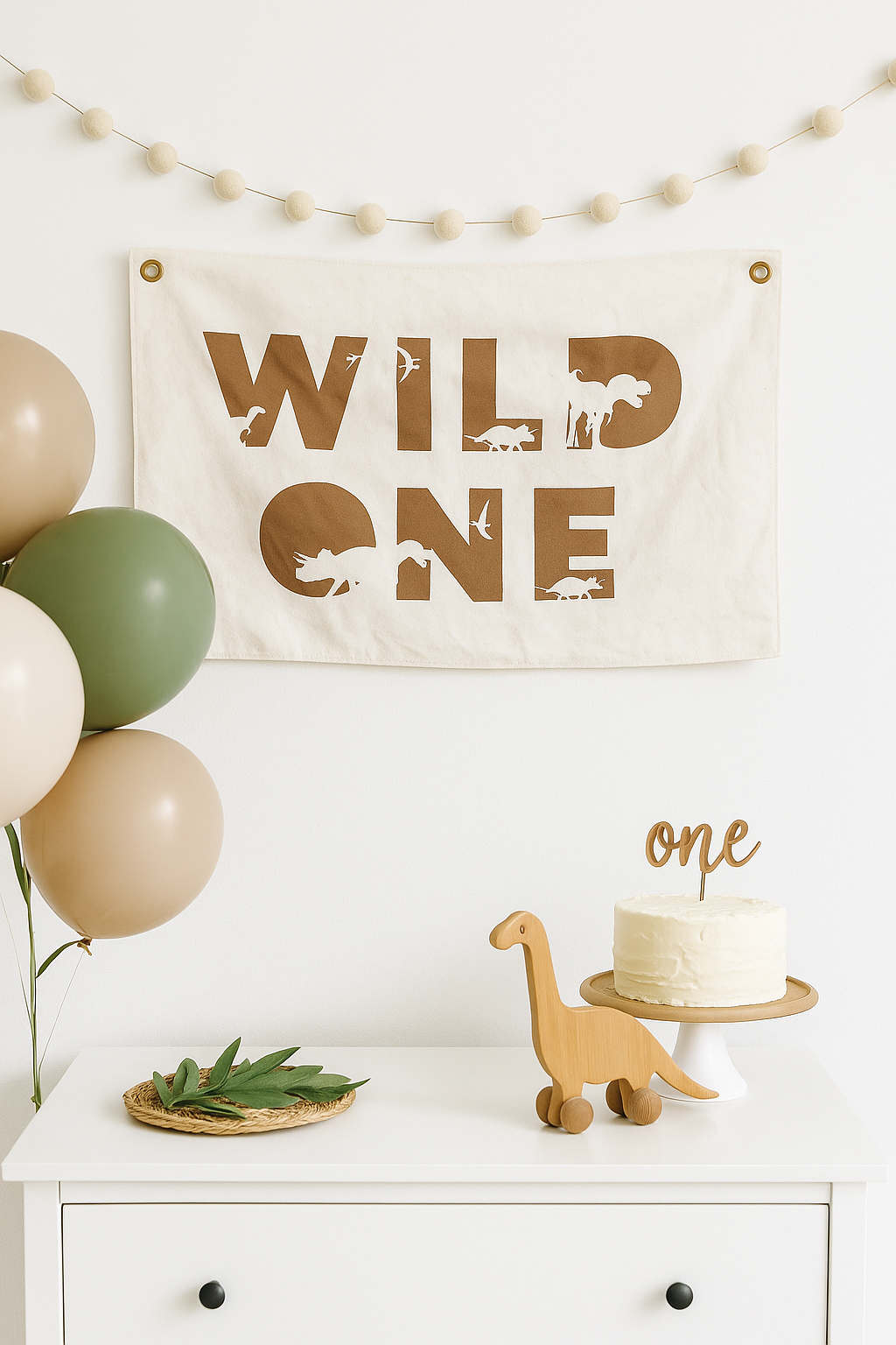Wild One First Birthday Canvas Banner - Dino Theme