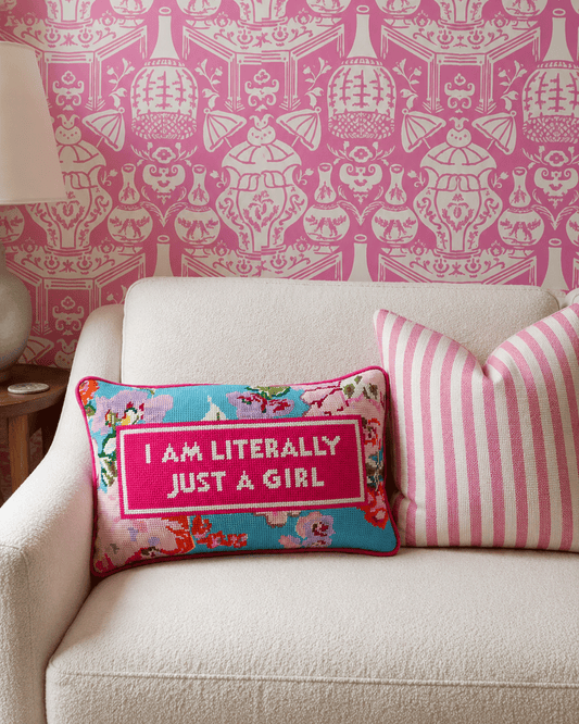 Just A Girl Needlepoint Pillow