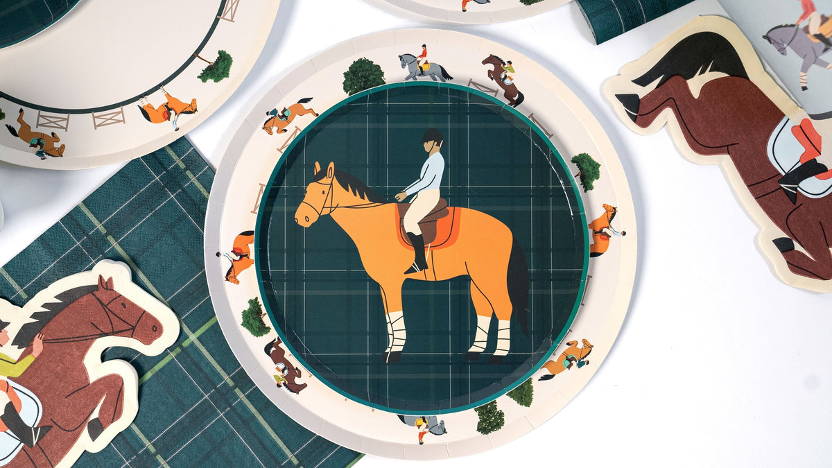 Equestrian Horse Dessert Plates (7 Inch) | Horse Party Supplies | Recyclable Paper Plates for Horse Lovers, Pony Party, Kids & Adults (x 12)