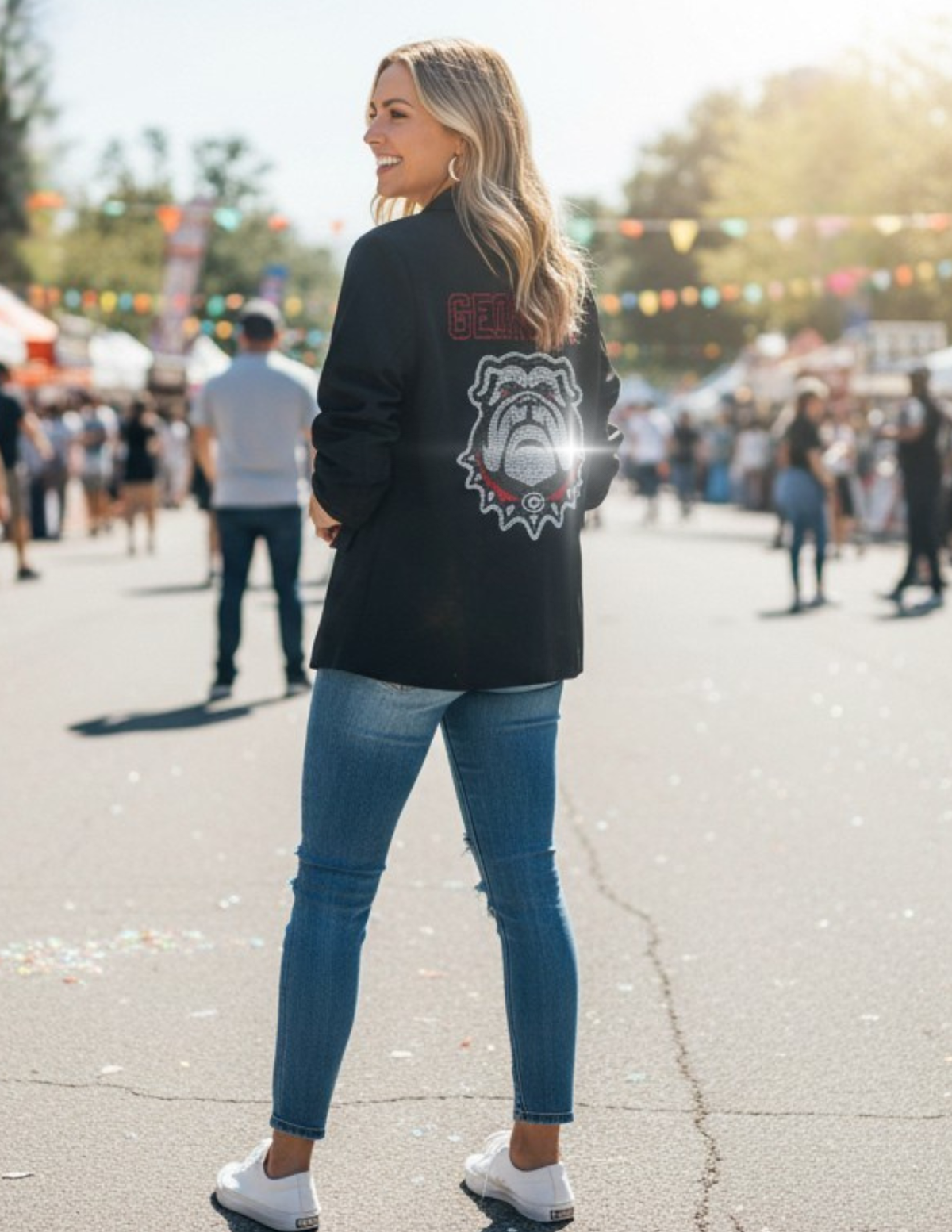 University of Georgia Bulldog & Script Black Ruched Sleeve Blazer
