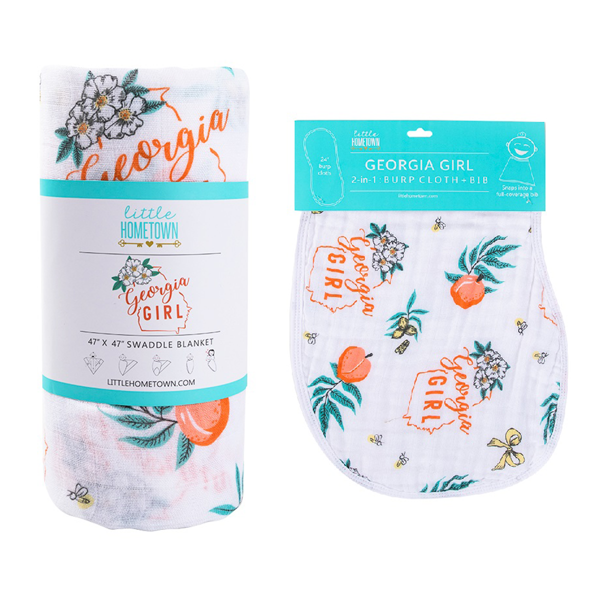 Georgia Girl Baby Gift Set: Muslin Swaddle & Bib | Organic Cotton