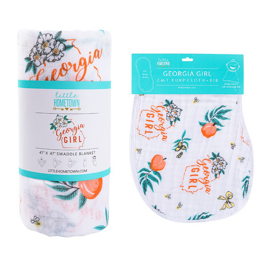 Georgia Girl Baby Gift Set: Muslin Swaddle & Bib | Organic Cotton