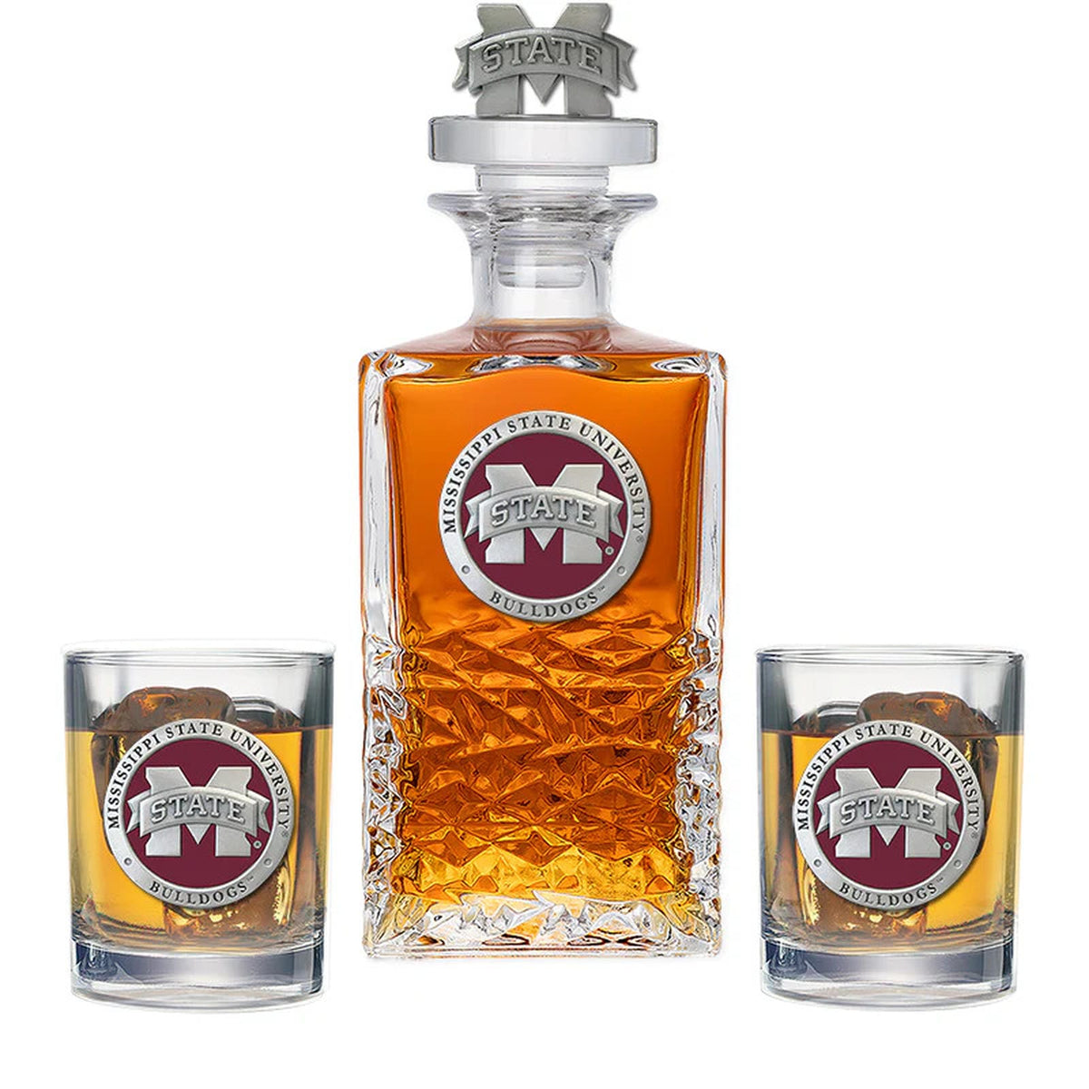 Mississippi State University Bulldogs "M" Logo Heritage Decanter with 3D Top & 2 Glasses