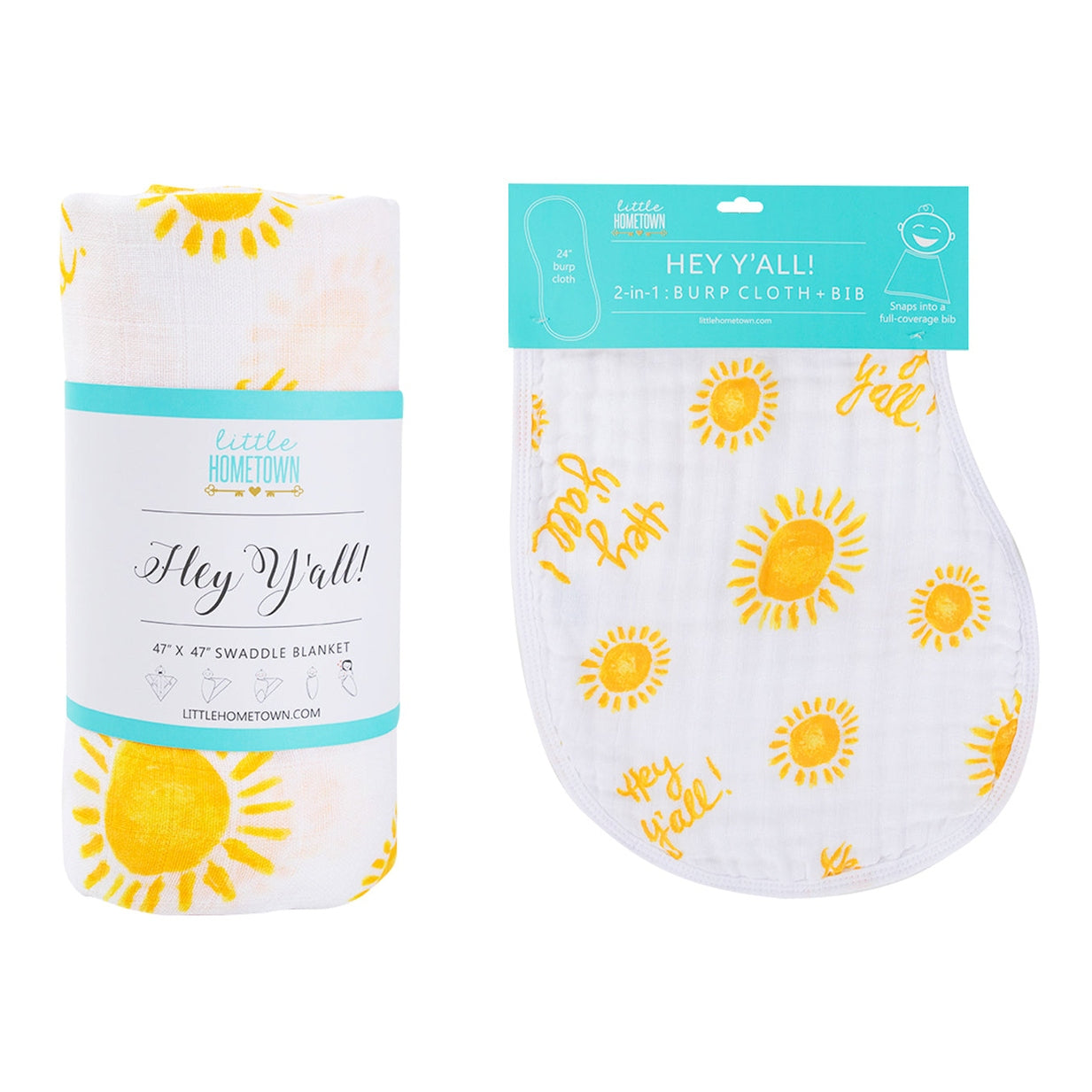 Hey Y'all Newborn Gift Set: Muslin Swaddle & Bib | Organic Cotton