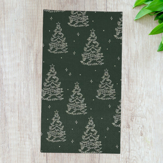 Decoupage Napkins Dark Evergreen Christmas Trees & Stars for Winter Paper Crafts, Holiday Decor, Scrapbooking Supplies