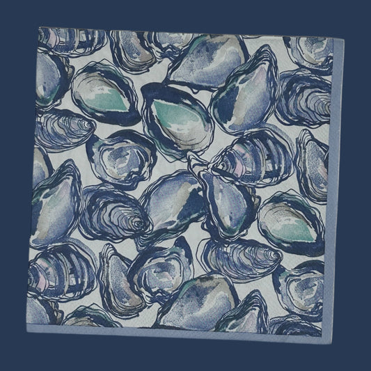 Oyster Shell Decoupage Napkins – Luncheon Size 6.5” x 6.5” – Coastal Blue & White Seashell Paper Napkins for Crafts & DIY (Set of 2)