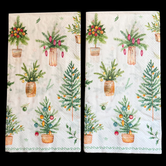 Festive Holidays Guest Decoupage Napkins – Christmas Trees and Winter Greenery Paper Napkins, Set of 2