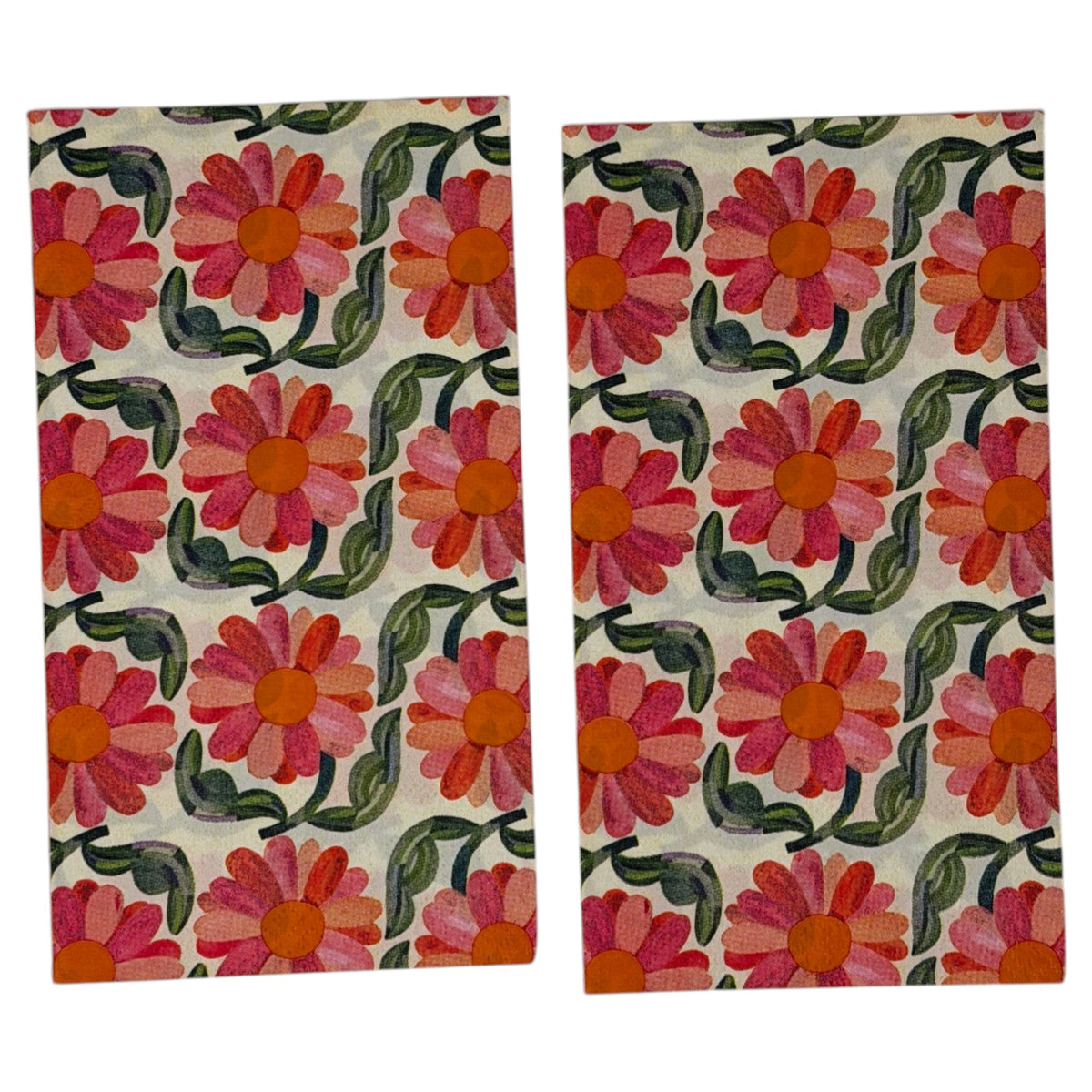 Retro Daisy Bloom Guest Decoupage Paper Napkins – Orange Pink Groovy Floral Vintage | Set of 2