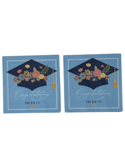 Floral Graduation Cap Cocktail Decoupage Napkins – Congratulations You Did It Teal | Set of 2