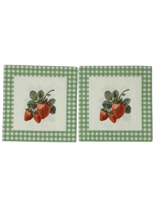 Farmhouse Fruit Gingham Cocktail Decoupage Paper Napkins – Berry Kitchen Garden Cottage | Set of 2