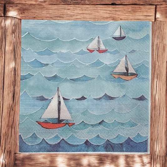 Ocean Waves & Sailboats Decoupage Napkins – Nautical Cocktail Napkins by Heatherlee Chan for Summer Crafts