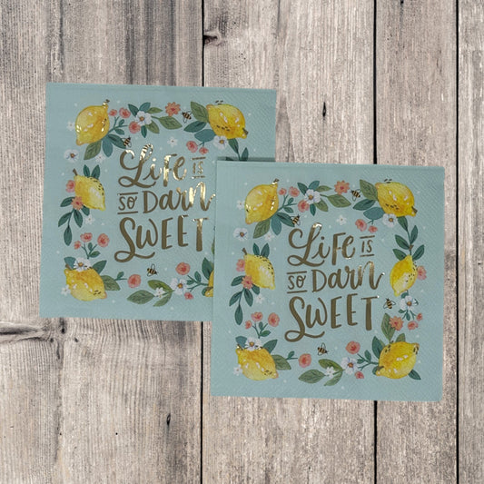 Decoupage Napkins Lemons Life is so Darn Sweet Blue Yellow Gold Cocktail Paper Crafts