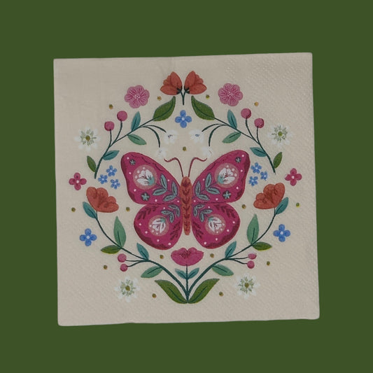 Decoupage Napkins Pink Floral Butterfly Clementine Cocktail Paper Crafts