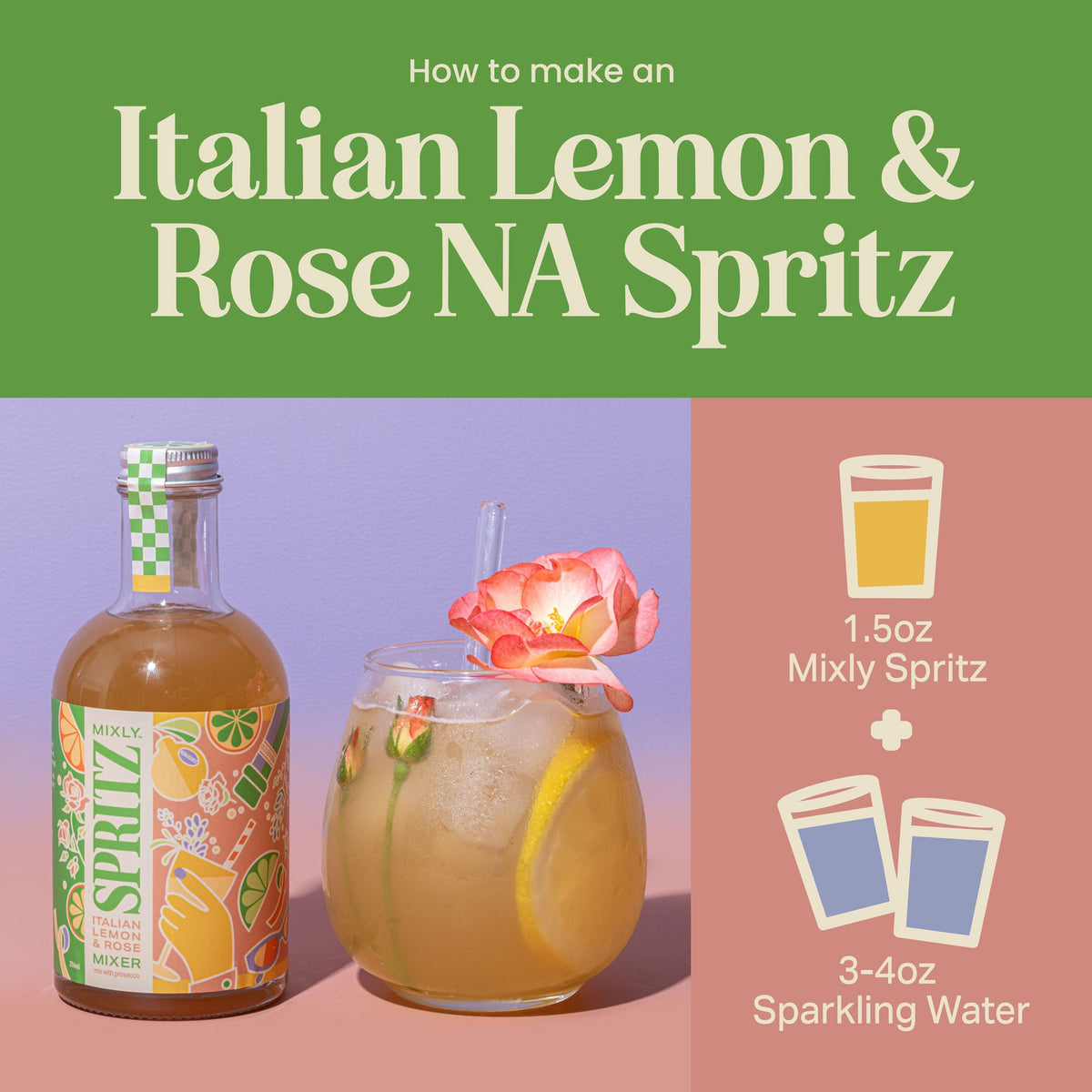 New! Italian Lemon & Rose Spritz | Non Alcoholic Cocktail & Mocktail Mixer