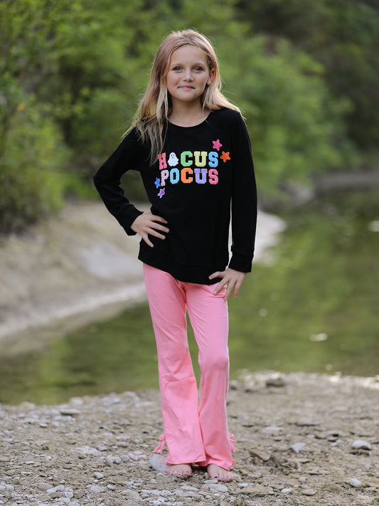 Halloween Black Top + Pink Bell Bottoms