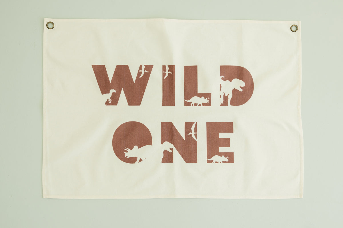 Wild One First Birthday Canvas Banner - Dino Theme