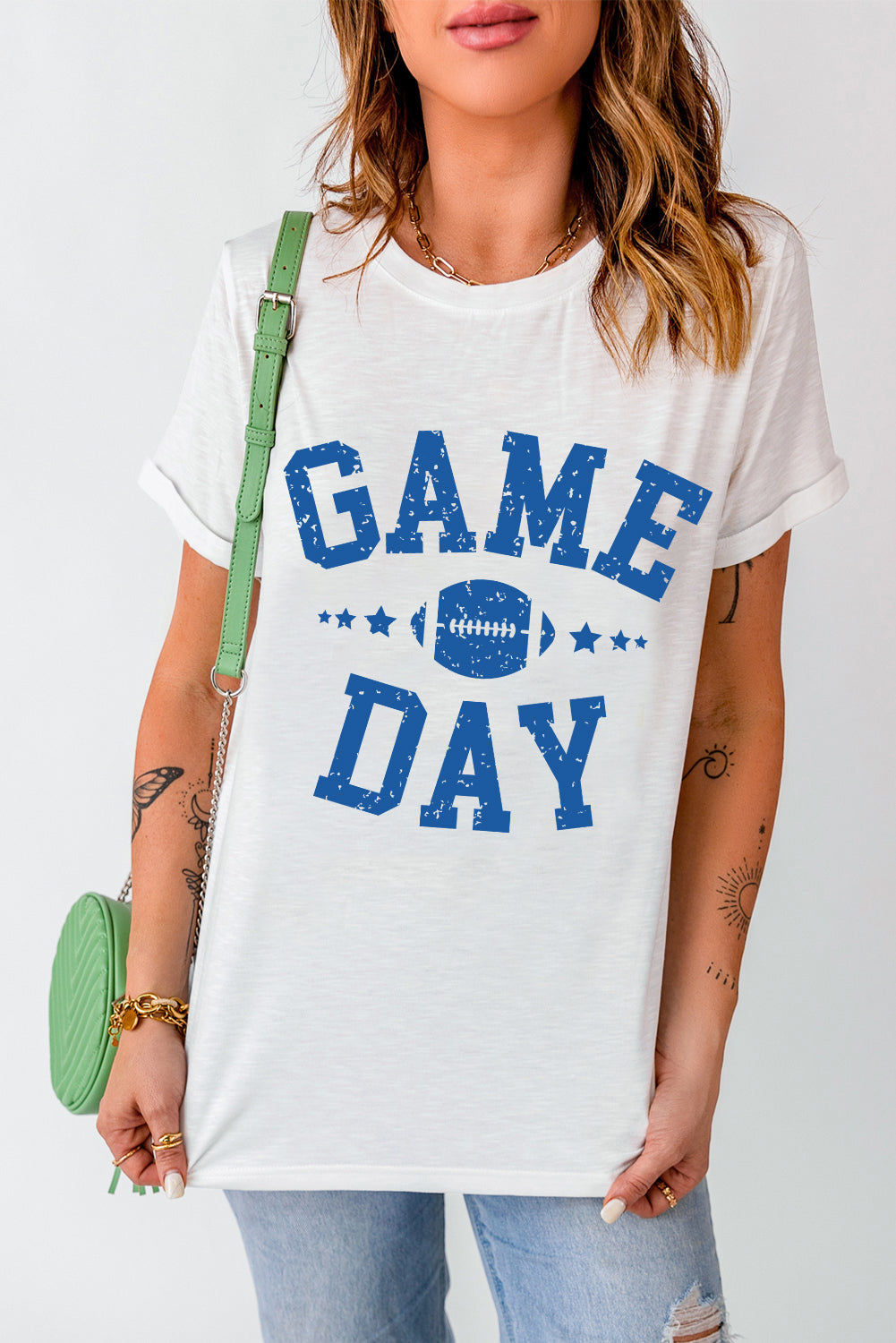 White Wildcats Football GAME DAY Graphic Crewneck T Shirt