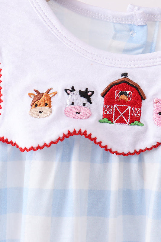 Blue Farm Embroidery Gingham Bloomer Set