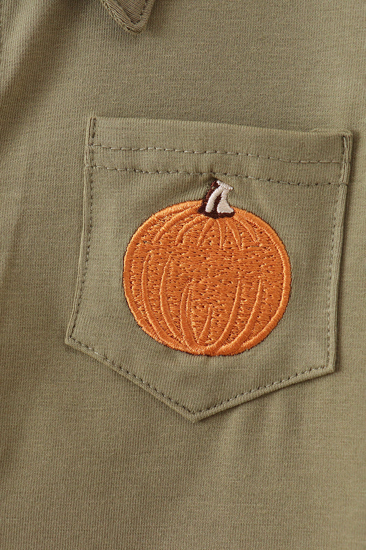 Camel Pumpkin Embroidery Button Down Shirt