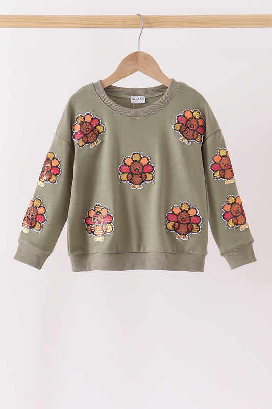Green turkey sequin mom&me top