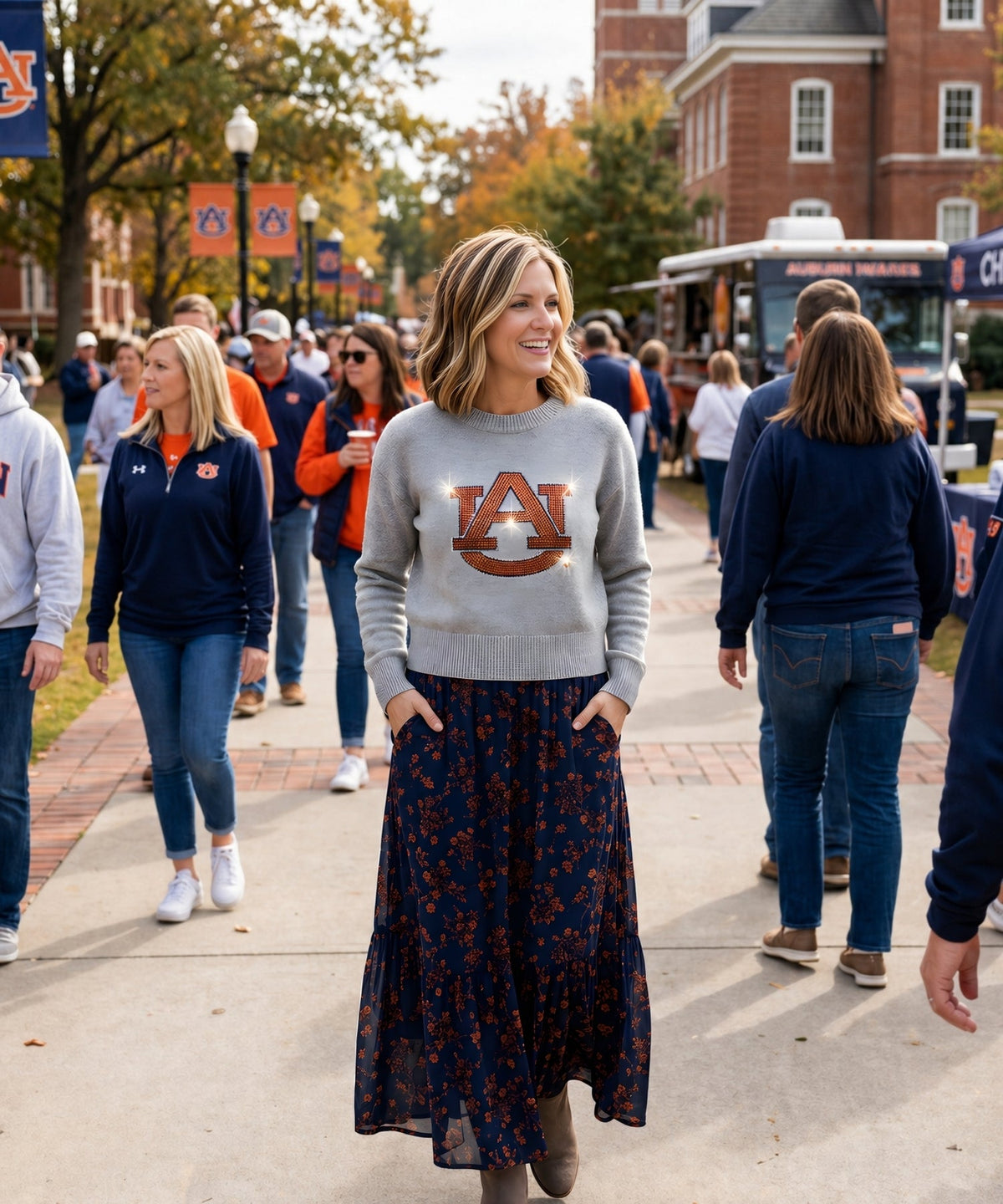 Auburn University AU Gray Crewneck Long Sleeve Sweater