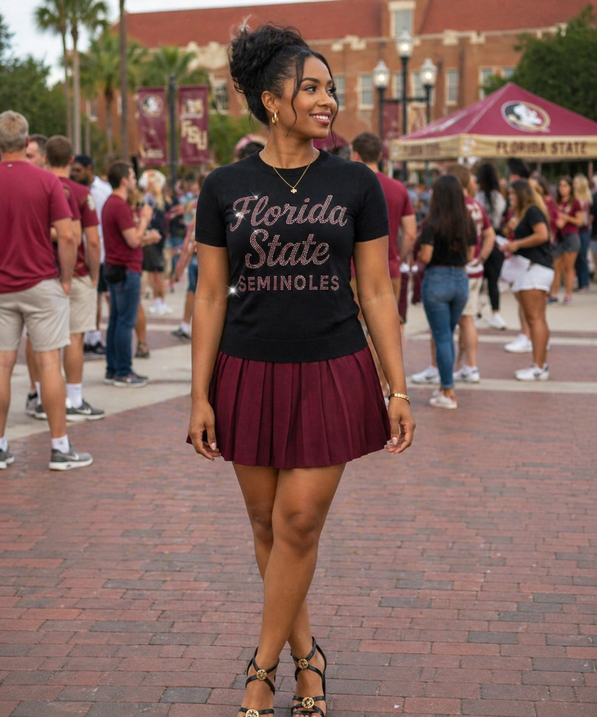 Florida State Seminoles Black Short Sleeve Sweater