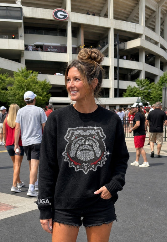 University of Georgia Bulldog Logo Black Crewneck Long Sleeve Sweater