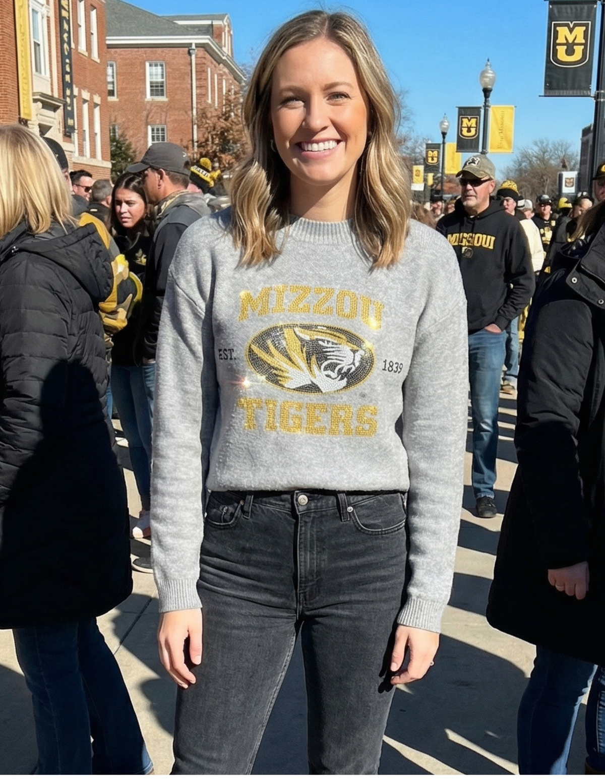 University of Missouri EST 1839 Gray Crewneck Long Sleeve Sweater