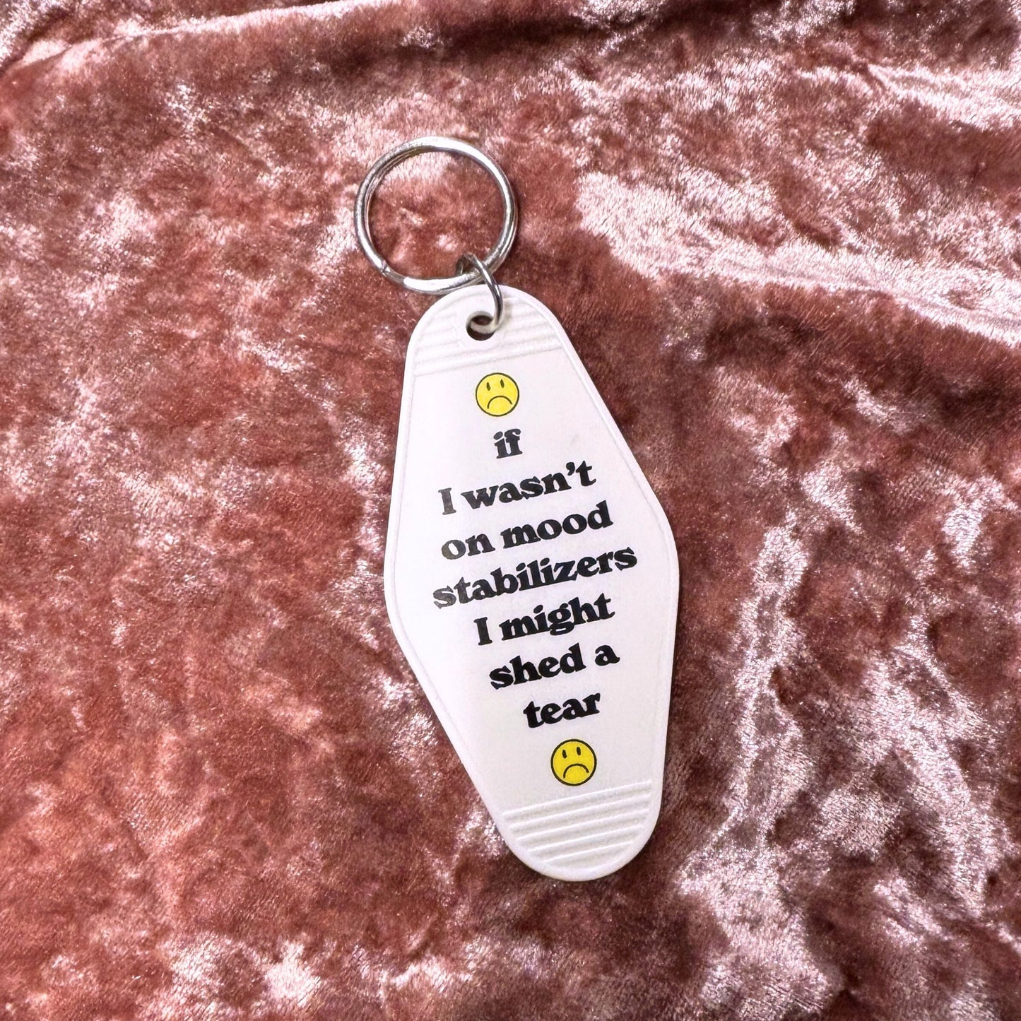 Mood Stabilizer Vintage Motel Keychain in White