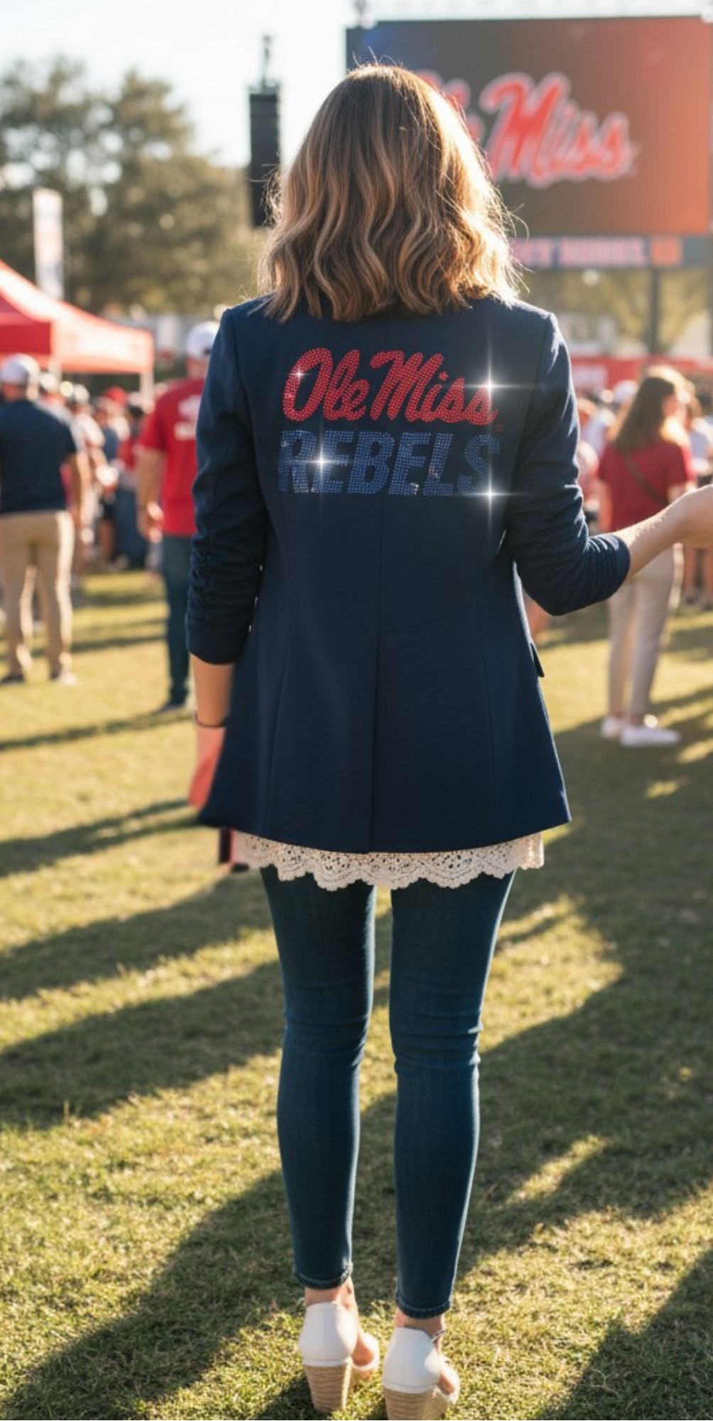 Ole Miss Rebels Navy Blue Ruched Sleeve Blazer