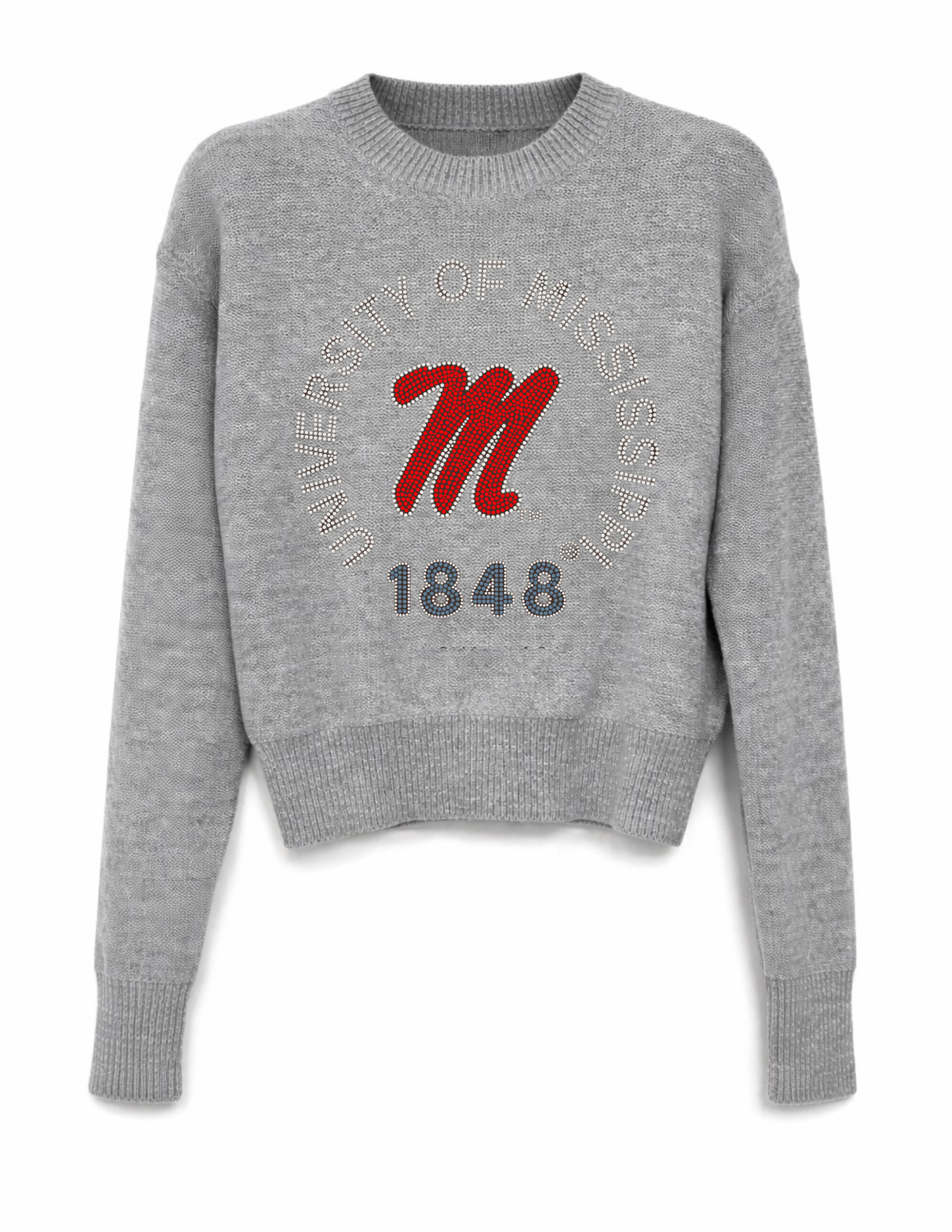 University of Mississippi EST. 1848 Gray Crewneck Long Sleeve Sweater
